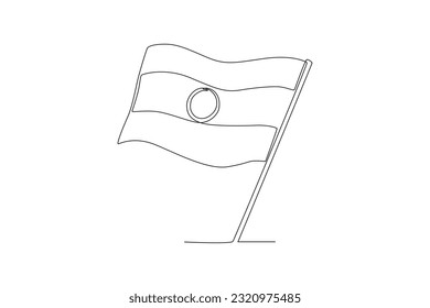 An Indian flag flying towards the left. India independence day one-line drawing
