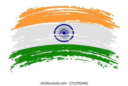 Indian Flag In Grunge Brush Stroke, Vector Image