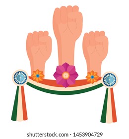 indian flag with hands fist independence day vector illustration design