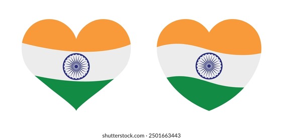 Bandera india en Ilustración vectorial de diseño de corazón. Forma de corazón de bandera india con chakra Asoka.