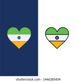 Indian, Flag, Heart, Heart flag  Icons. Flat and Line Filled Icon Set Vector Blue Background