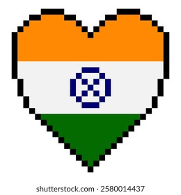 Indian flag with heart shape in pixel art style