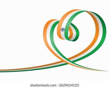 Indian flag heart shaped ribbon. Vector illustration.