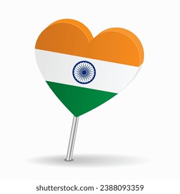 Indian flag heart-shaped map pointer layout. Vector illustration.