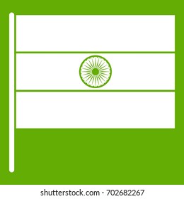 Indian flag icon white isolated on green background. Vector illustration