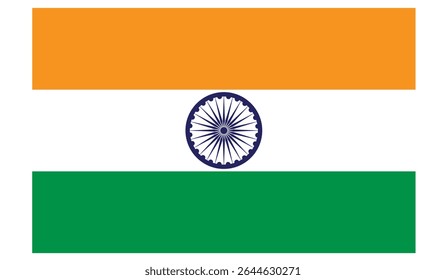 Bandeira indiana isolada sobre fundo branco, laranja, branco e verde bandeira de cor com azul marinho ashok chakra símbolo. ilustrador vetorial.