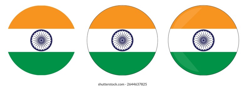 Bandeira indiana isolada no fundo branco em cor arredondada, laranja, branca e verde com azul marinho símbolo de chakra ashok. ilustrador vetorial.
