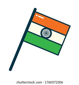 Línea de bandera india y diseño de iconos de estilo de relleno, cultura india viajes y asia tema Vector ilustración