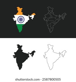 Indian Flag Map with regional states vector illustration background. Detailed map of India with States administrative divisions. Political India map vector illustration.