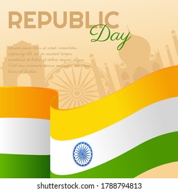 Indian flag on day celebration republic day poster, banner or flyer design. Background for 26 January, Vector Illustration