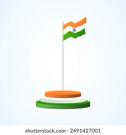 Indian Flag on Pole. Indian National Flag 3d vector design.