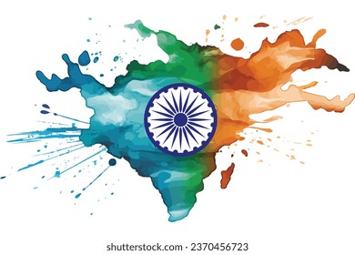 Indian flag painting in the style of intricately mapped worlds Indian map watercolor flag overlay