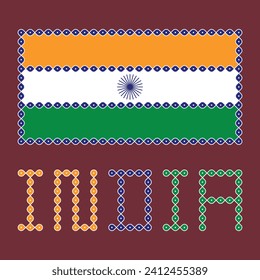 Indian flag in pulli or sikku kolam editable pattern. concept for cards, poster and banner.