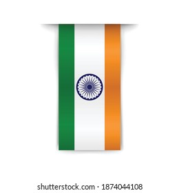 Indian flag. Realistic India flag. Vertical banner. Isolated on a white background. 