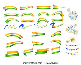 Indian flag ribbon elements set background,celebration fireworks Set.Easy To Edit