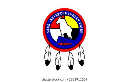 Indian flag Sauk Suiattle tribe vector illustration isolated on background. Symbol of native people in America. Sauk Suiattle emblem banner. Reservation in United States. 