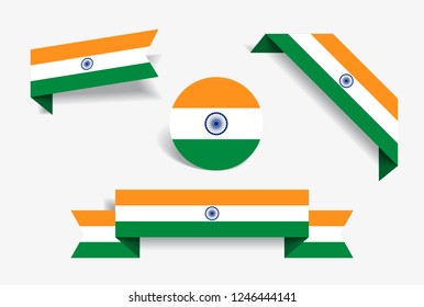 Indian flag stickers and labels set. Vector illustration.