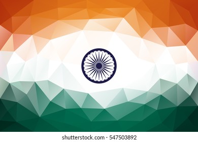 Indian Flag in triangle style. Indian Independence Day celebrations. Republic Day holiday background. Vector illustration tricolor concept