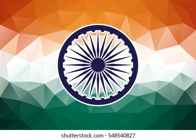 Indian Flag in triangle style. Indian Independence Day celebrations. Republic Day holiday background. Vector illustration tricolor concept
