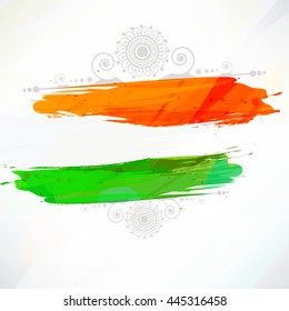 Indian flag tri-color based grunge design with floral frame decorative background on the occasion of Independence Day. 