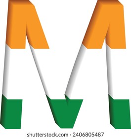 Indian flag tricolored 3d letter M, Bharat flag tricolored 3d letter M