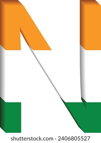 Indian flag tricolored 3d letter N, Bharat flag tricolored 3d letter N