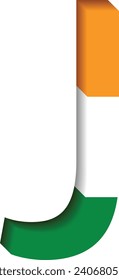 Indian flag tricolored 3d letter J, Bharat flag tricolored 3d letter J