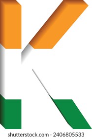 Indian flag tricolored 3d letter K, Bharat flag tricolored 3d letter K