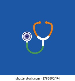 Indian flag tri-colour doctor's stethoscope in flat material design....