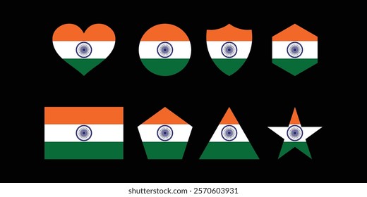 Indian flag vector design set with various shapes
