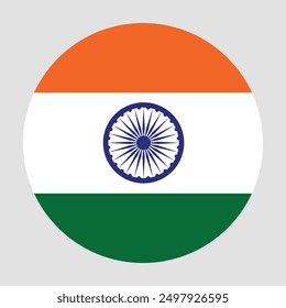 Indian Flag Vector Illustration, national  flag of India round vector drawing, circular flag Logo illustration, Independence Day badge, Standard color flat logo, India Flag Button Icon, August 15