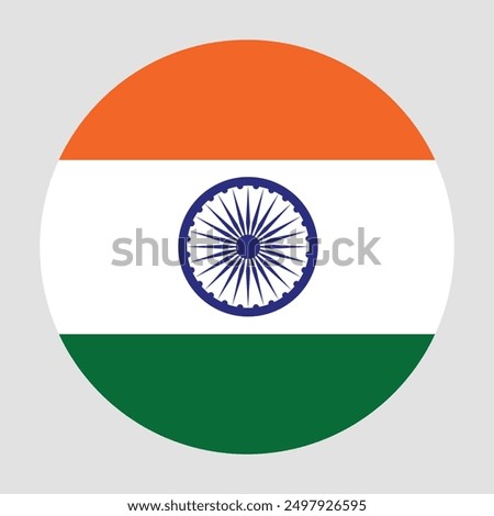 Indian Flag Vector Illustration, national  flag of India round vector drawing, circular flag Logo illustration, Independence Day badge, Standard color flat logo, India Flag Button Icon, August 15