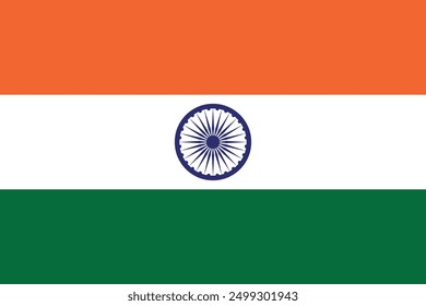 Indian Flag vector illustration with tricolors and correct proportions. This detailed vector drawing captures the National Flag of India, showcasing its iconic design and outline.