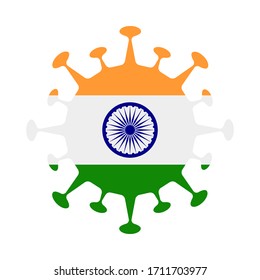 Indian flag in virus shape, symbolizing COVID-19 pandemic.