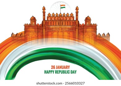 Indian flag with wave lal qila for republic day celebration background