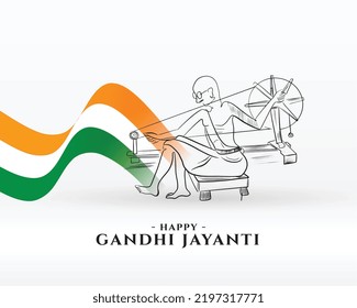 indian flag wave style happy gandhi jayanti background