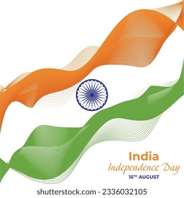 Indian flag in waves line art background social media element India independence day 15 august elements ashoka wheel wavy ribbon for republic day concept