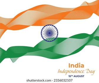 Indian flag in waves line art background social media element India independence day 15 august elements ashoka wheel wavy ribbon for republic day concept