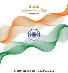Indian flag in waves line art background social media element India independence day 15 august elements ashoka wheel wavy ribbon for republic day concept