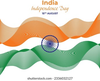 Indian flag in waves line art background social media element India independence day 15 august elements ashoka wheel wavy ribbon for republic day concept