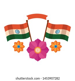 indian flags with lotus flower independence day vector illustration design