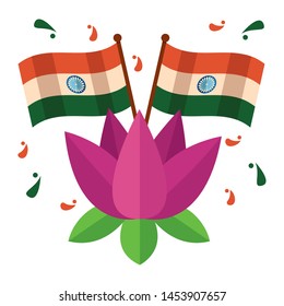 indian flags with lotus flower independence day vector illustration design