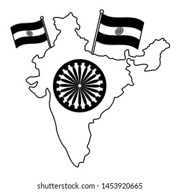 indian flags with map and ashoka chakra vector illustration design