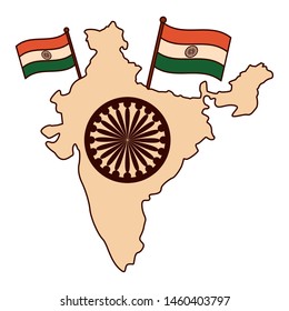 indian flags with map and ashoka chakra vector illustration design