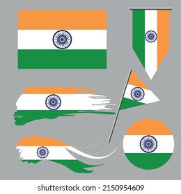 indian flags set with gray background