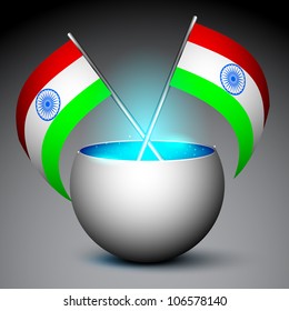 Indian Flags in shiny metallic elements on grey background. EPS 10.
