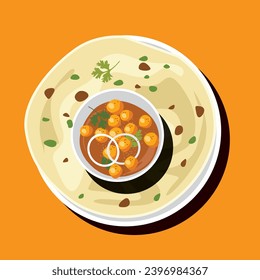 Indian flat bread Kulcha served with chole Vector, illustration, colorful graphic