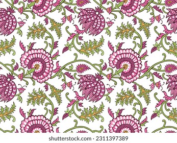 INDIAN FLORAL BLOCK PRINT SEAMLESS PATTERN VECTOR ILLUSTRATION