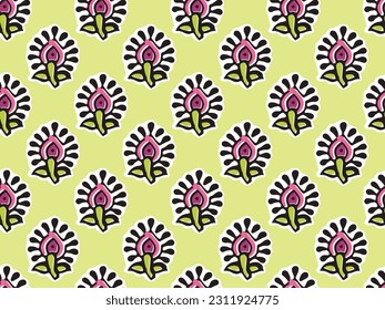 INDIAN FLORAL BLOCK PRINT SEAMLESS PATTERN VECTOR ILLUSTRATION