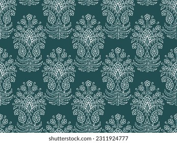 INDIAN FLORAL BLOCK PRINT SEAMLESS PATTERN VECTOR ILLUSTRATION